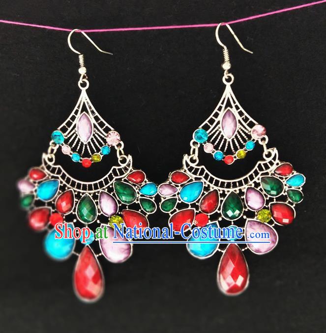 Chinese Traditional Ethnic Earrings Yunnan National Colorful Crystal Ear Accessories for Women