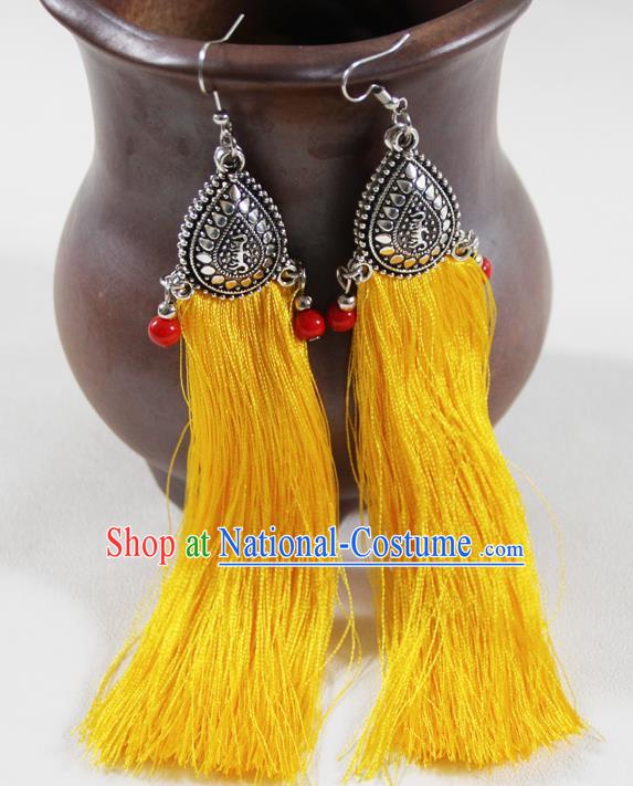 Chinese Traditional Ethnic Yellow Tassel Earrings Yunnan National Ear Accessories for Women