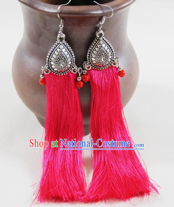 Chinese Traditional Ethnic Pink Tassel Earrings Yunnan National Ear Accessories for Women