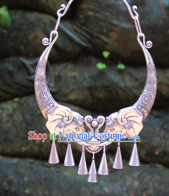 Chinese Traditional Minority Carving Elephants Necklace Ethnic Folk Dance Accessories for Women