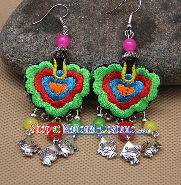 Chinese Traditional Ethnic Green Embroidered Earrings National Ear Accessories for Women