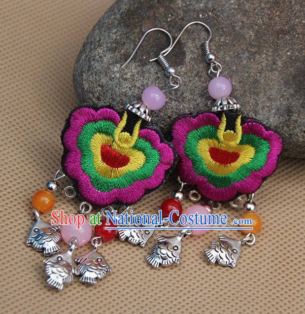 Chinese Traditional Ethnic Purple Embroidered Earrings National Ear Accessories for Women