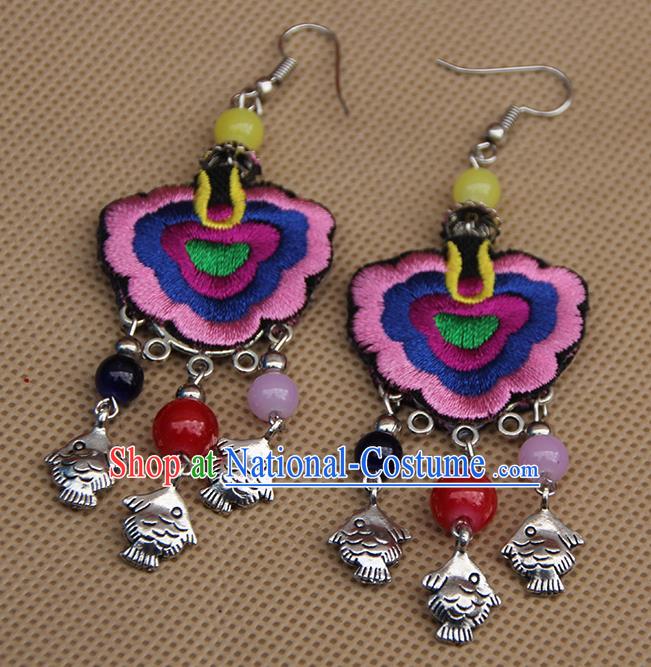 Chinese Traditional Ethnic Pink Embroidered Earrings National Ear Accessories for Women