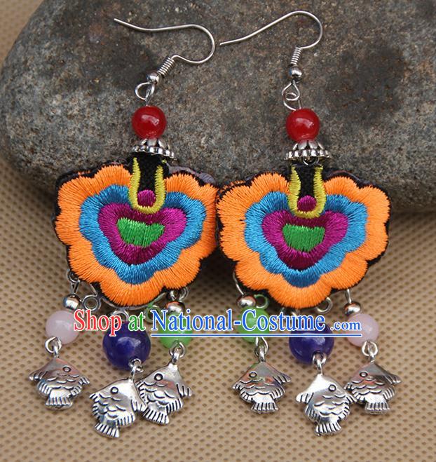 Chinese Traditional Ethnic Orange Embroidered Earrings National Ear Accessories for Women