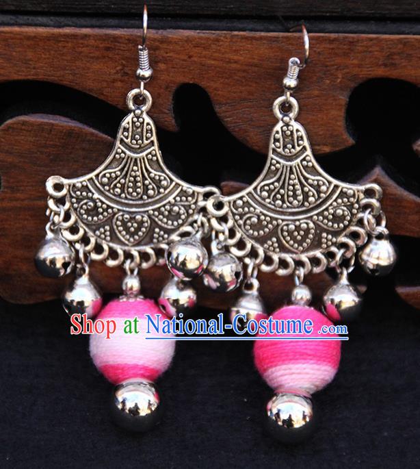 Chinese Traditional Ethnic Pink Venonat Earrings National Ear Accessories for Women