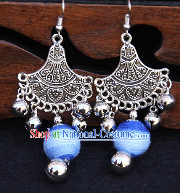 Chinese Traditional Ethnic Blue Venonat Earrings National Ear Accessories for Women