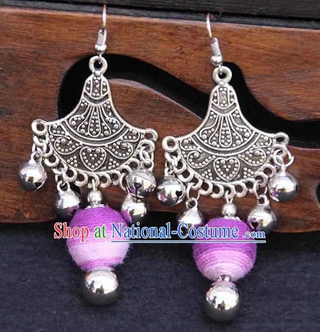 Chinese Traditional Ethnic Purple Venonat Earrings National Ear Accessories for Women