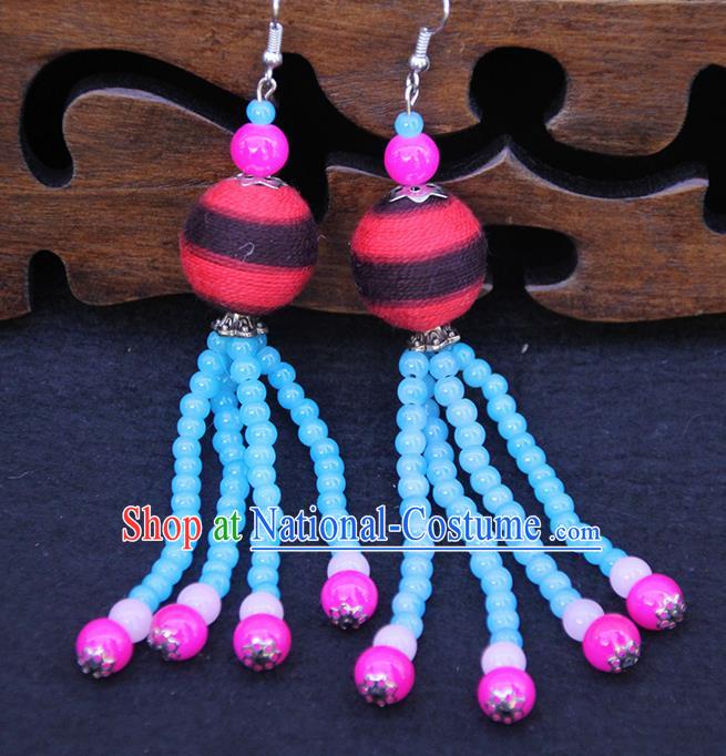 Chinese Traditional Ethnic Beads Tassel Red Venonat Earrings National Ear Accessories for Women