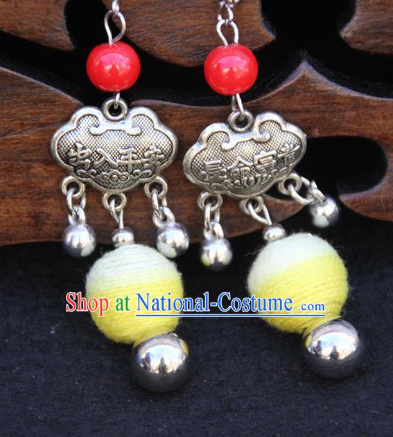 Chinese Traditional Ethnic Yellow Venonat Longevity Lock Earrings National Ear Accessories for Women