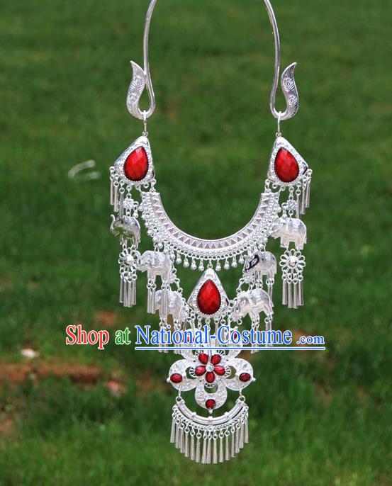 Chinese Traditional Miao Minority Red Flowers Crystal Necklace Ethnic Accessories for Women