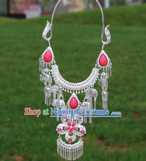 Chinese Traditional Miao Minority Pink Flowers Crystal Necklace Ethnic Accessories for Women