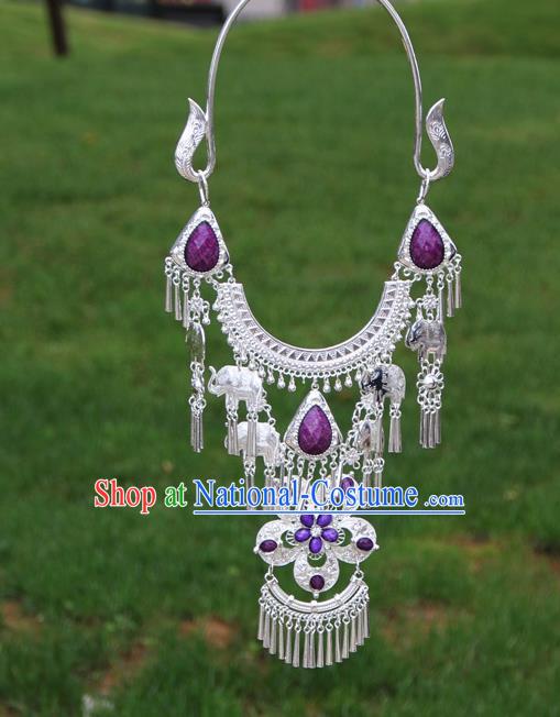 Chinese Traditional Miao Minority Purple Flowers Crystal Necklace Ethnic Accessories for Women