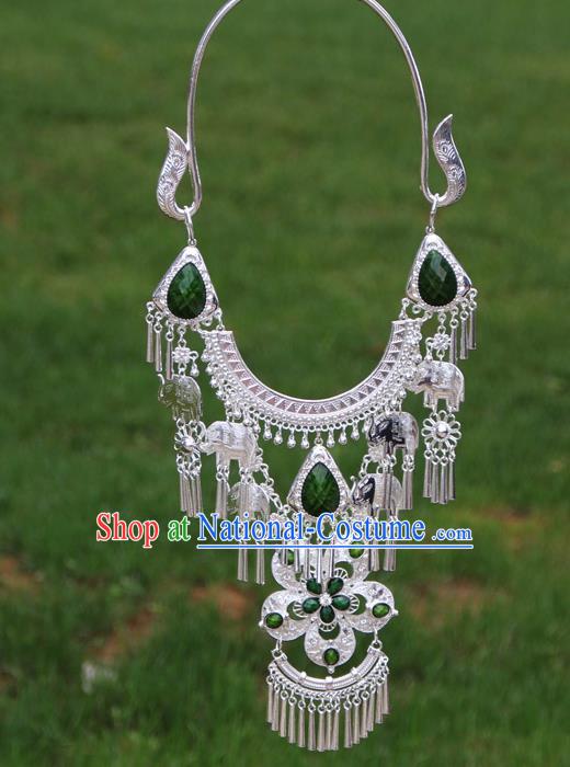 Chinese Traditional Miao Minority Green Flowers Crystal Necklace Ethnic Accessories for Women