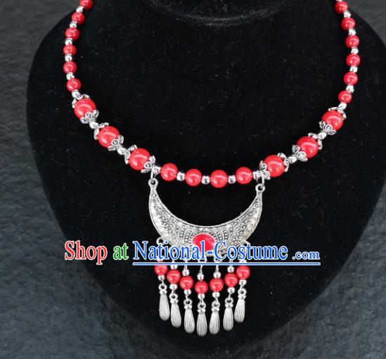 Chinese Traditional Minority Red Beads Necklace Ethnic Folk Dance Accessories for Women