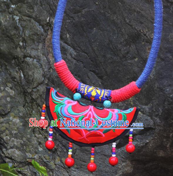 Chinese Traditional Minority Embroidered Necklace Ethnic Folk Dance Accessories for Women