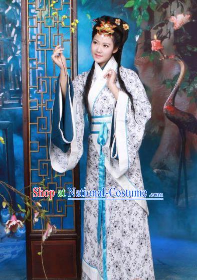 Chinese Traditional Han Dynasty Princess Curving Front Robe Ancient Peri Historical Costumes for Women