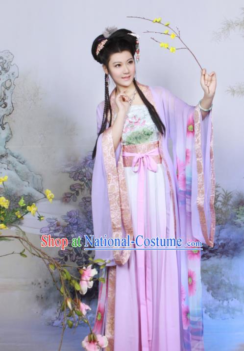 Chinese Ancient Peri Purple Hanfu Dress Tang Dynasty Geisha Embroidered Historical Costumes for Women