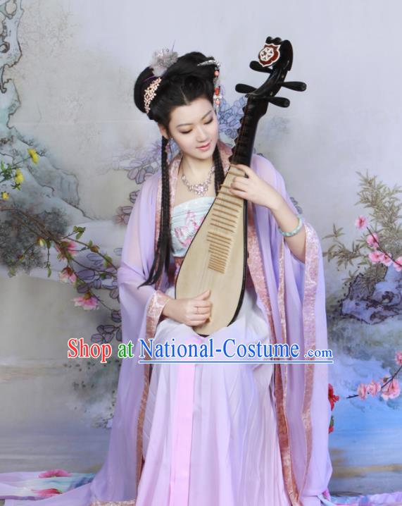 Chinese Ancient Peri Purple Hanfu Dress Tang Dynasty Geisha Embroidered Historical Costumes for Women