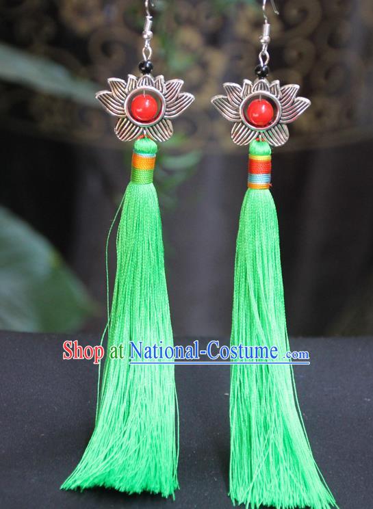 Chinese Traditional Ethnic Light Green Tassel Lotus Earrings National Ear Accessories for Women