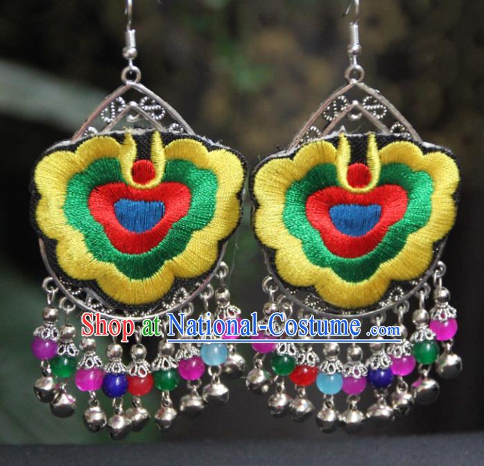 Chinese Traditional National Ethnic Earrings Embroidered Yellow Ear Accessories for Women