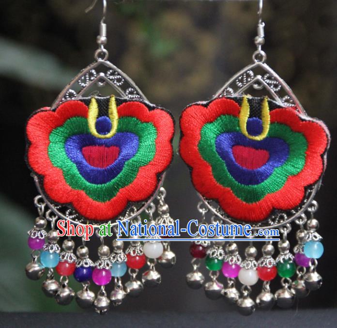 Chinese Traditional National Ethnic Earrings Embroidered Red Ear Accessories for Women