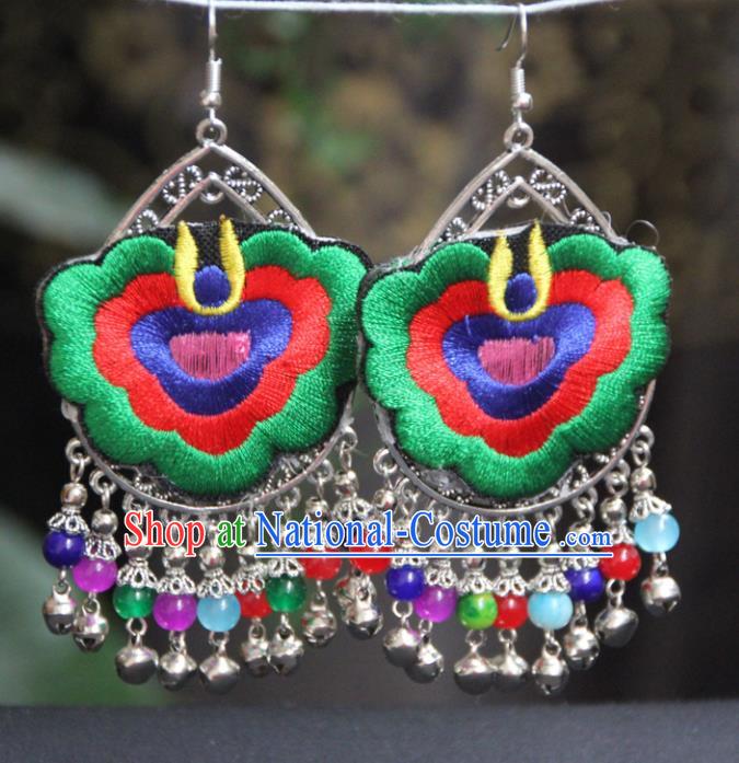 Chinese Traditional National Ethnic Earrings Embroidered Green Ear Accessories for Women