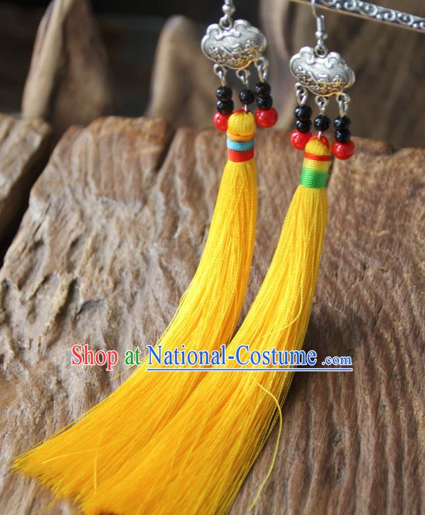 Chinese Traditional Ethnic Golden Tassel Longevity Lock Earrings National Ear Accessories for Women