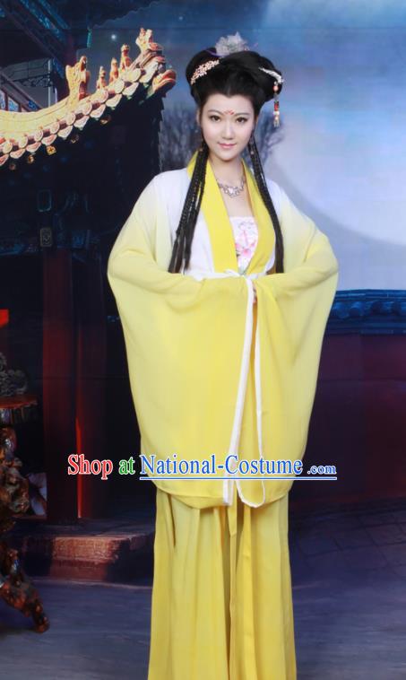 Chinese Ancient Peri Princess Yellow Hanfu Dress Tang Dynasty Nobility Lady Historical Costumes for Women