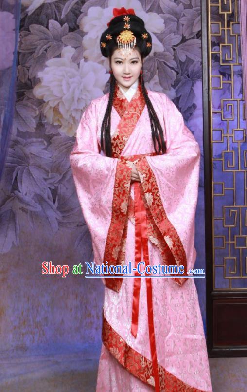 Chinese Ancient Imperial Consort Pink Hanfu Dress Han Dynasty Palace Lady Historical Costumes for Women