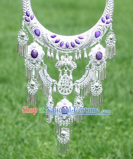 Chinese Traditional National Ethnic Purple Necklace Tassel Necklet Jewelry Accessories for Women