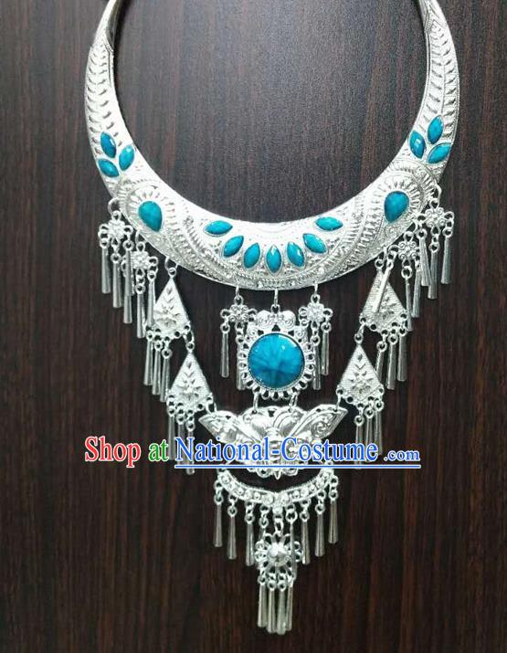 Chinese Traditional National Ethnic Blue Necklace Tassel Necklet Jewelry Accessories for Women