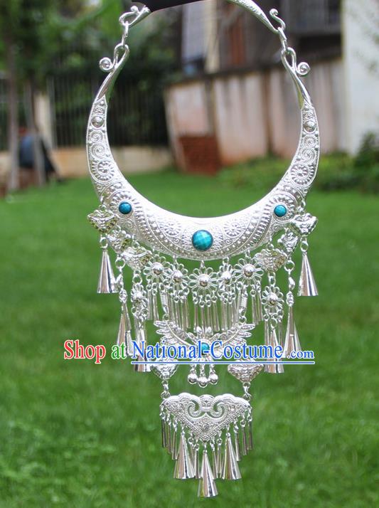 Chinese Traditional National Ethnic Butterfly Tassel Necklace Blue Necklet Jewelry Accessories for Women