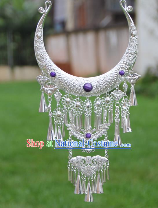 Chinese Traditional National Ethnic Butterfly Tassel Necklace Purple Necklet Jewelry Accessories for Women