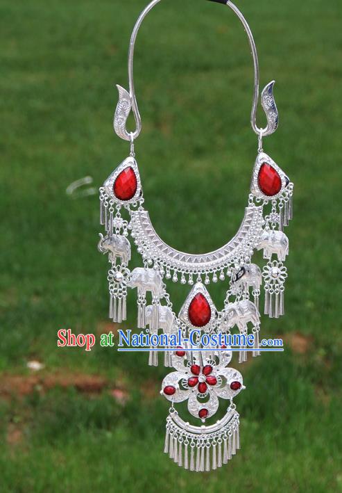 Chinese Traditional National Ethnic Flowers Tassel Red Necklace Jewelry Accessories for Women