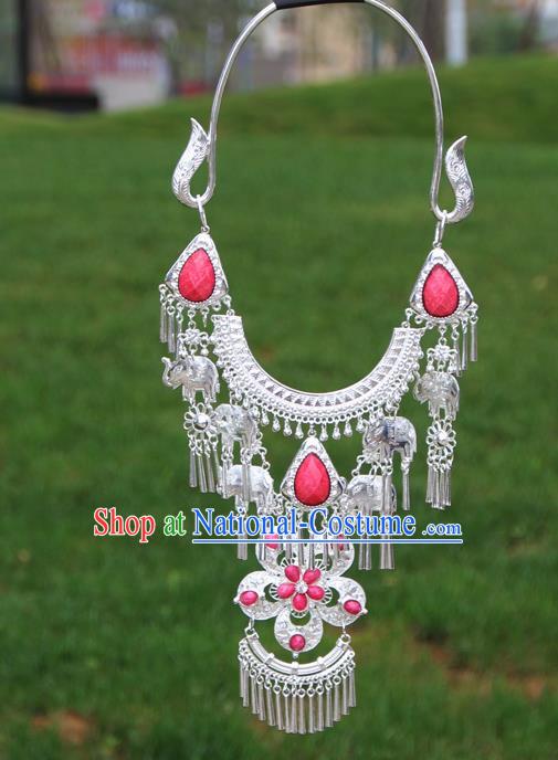 Chinese Traditional National Ethnic Flowers Tassel Pink Necklace Jewelry Accessories for Women