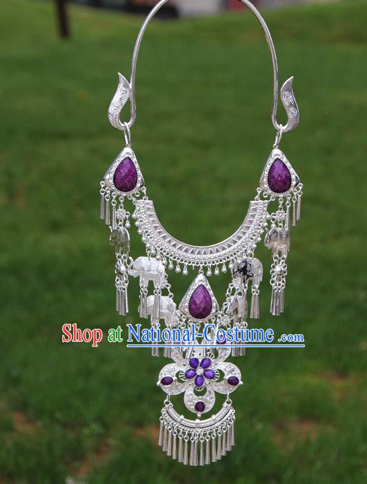 Chinese Traditional National Ethnic Flowers Tassel Purple Necklace Jewelry Accessories for Women