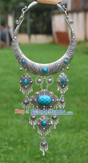 Chinese Traditional National Ethnic Jewelry Accessories Tassel Blue Necklace for Women