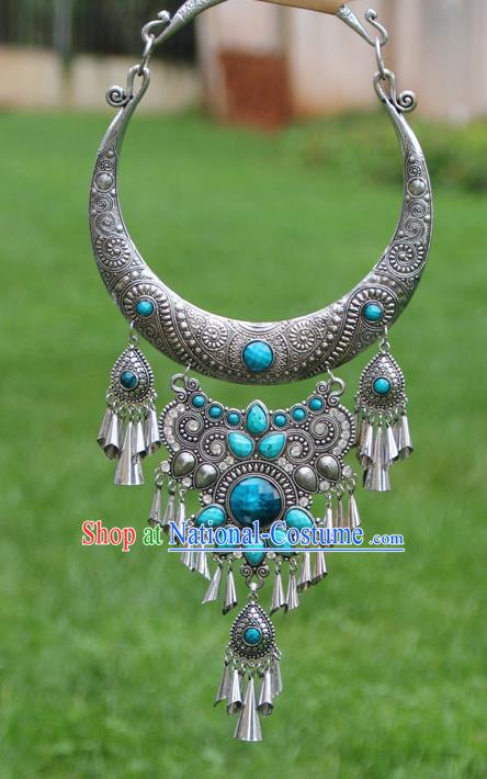 Chinese Traditional National Ethnic Jewelry Accessories Blue Necklace for Women