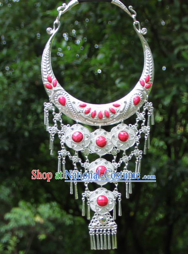 Chinese Traditional National Jewelry Accessories Ethnic Tassel Pink Necklace for Women