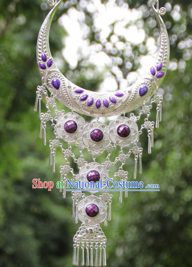 Chinese Traditional National Jewelry Accessories Ethnic Tassel Purple Necklace for Women