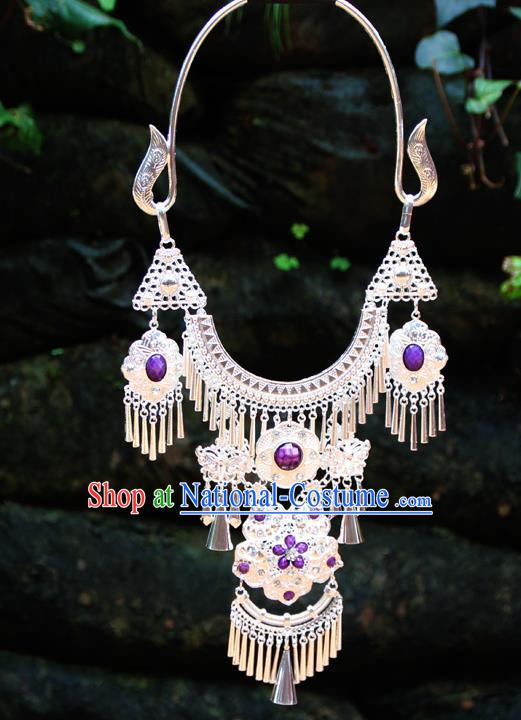 Chinese Ethnic Tassel Purple Necklace Traditional National Jewelry Accessories for Women