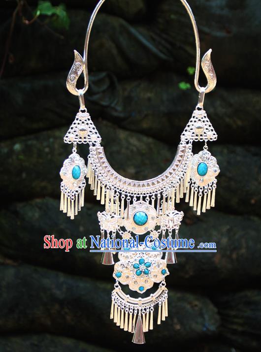 Chinese Ethnic Tassel Blue Necklace Traditional National Jewelry Accessories for Women