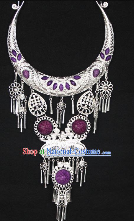 Chinese Ethnic Carving Purple Necklace Traditional National Jewelry Accessories for Women