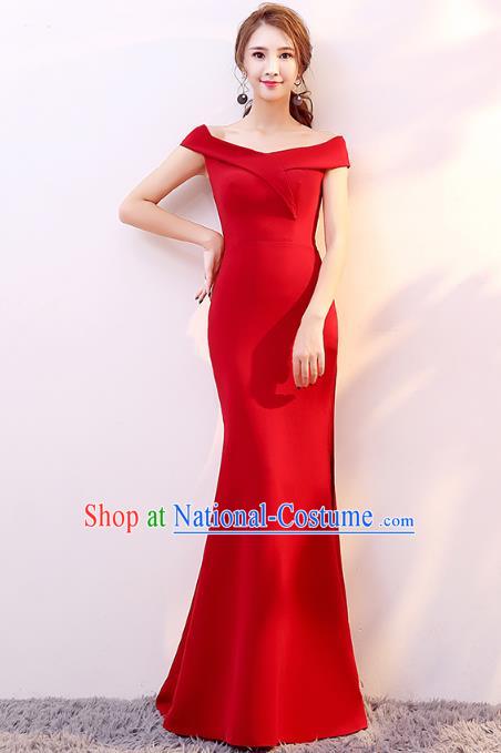 Professional Modern Dance Costume Chorus Group Clothing Bride Toast Red Fishtail Dress for Women