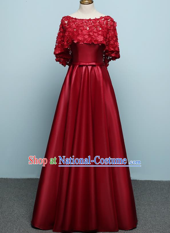 Professional Modern Dance Costume Chorus Group Clothing Bride Toast Wine Red Lace Full Dress for Women