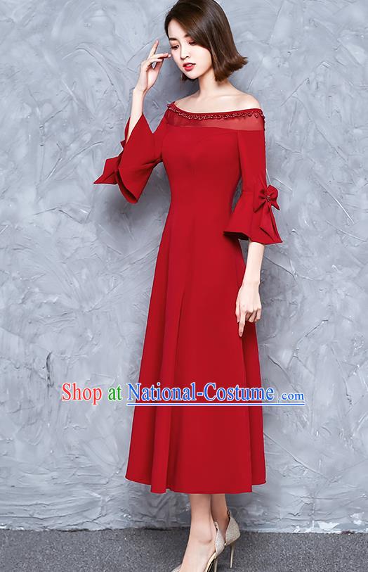 Professional Modern Dance Costume Chorus Group Clothing Bride Mandarin Sleeve Red Full Dress for Women