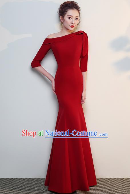 Professional Modern Dance Costume Chorus Group Clothing Bride Wine Red Fishtail Full Dress for Women