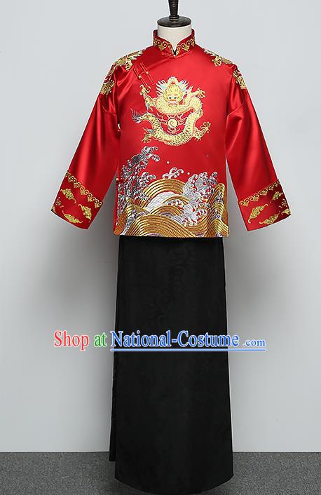 Ancient Chinese Style Wedding Dress Ancient Groom Toast Clothing Embroidered Mandarin Jacket for Men