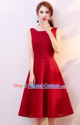 Professional Modern Dance Costume Chorus Group Clothing Bride Wine Red Short Full Dress for Women