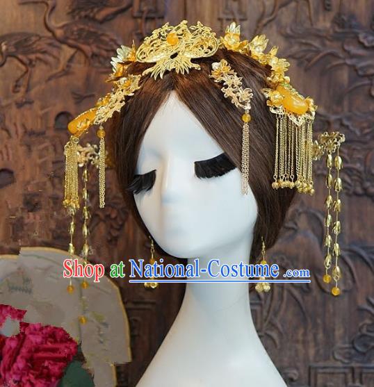 Chinese Handmade Classical Hairpins Hair Accessories Ancient Bride Xiuhe Suit Headwear Phoenix Coronet for Women